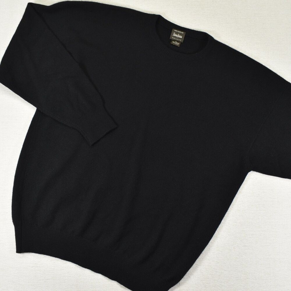 Neiman Marcus Cashmere Sweater Crewneck Black Made in Scotland Men's XL